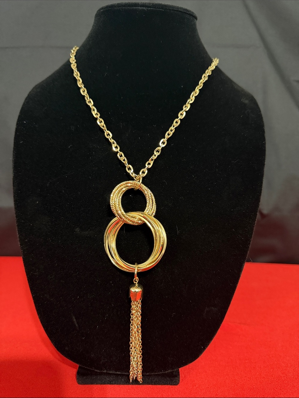 Gold Double-Ring Tassel Necklace for Women